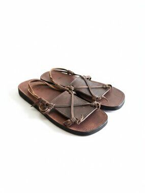 TIR Thailand Leather Sandals Womens 40 Brown Strappy Boho Gladiator Flat